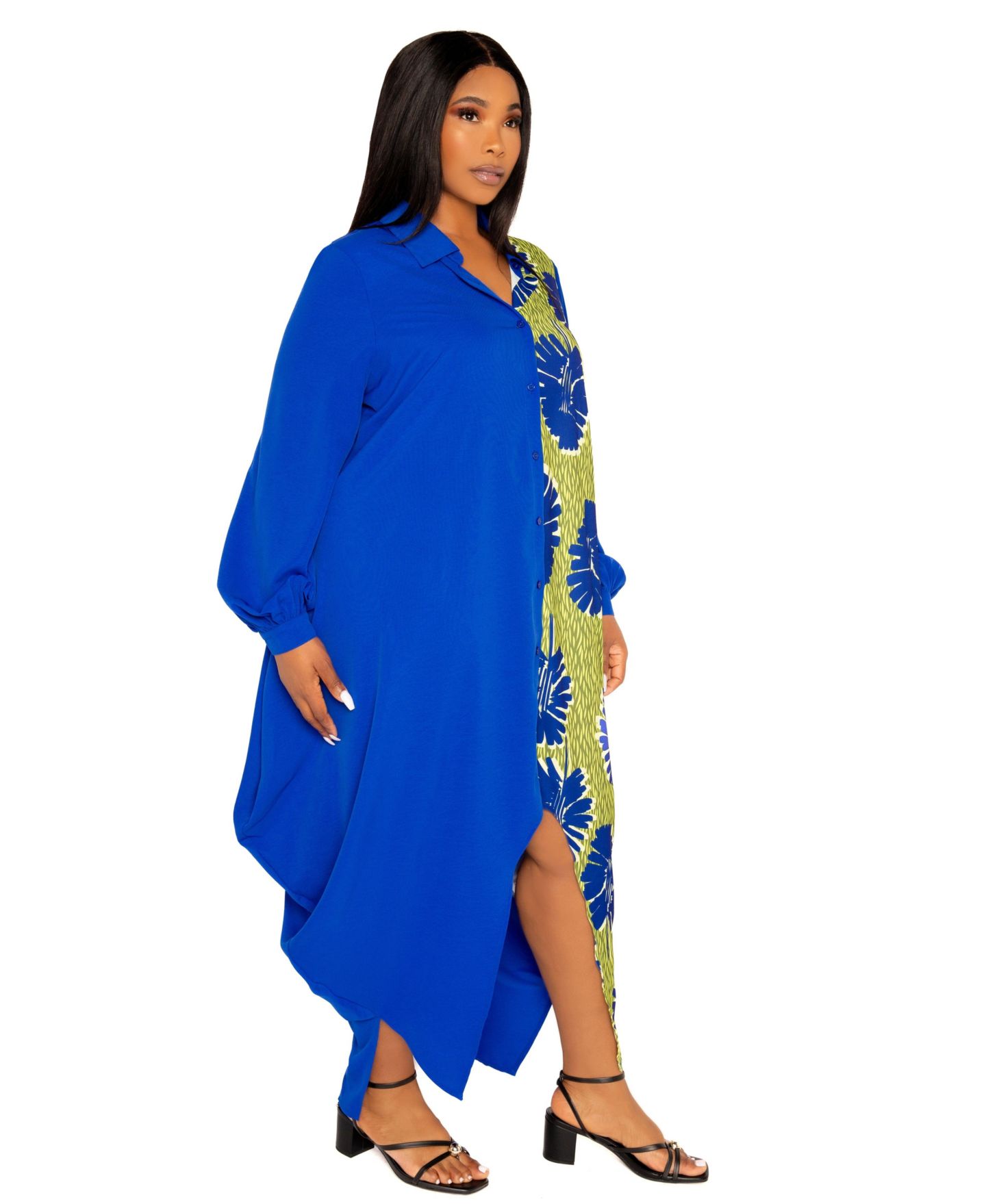 Женское платье Buxom Couture Plus Size Contrast Print Drapy Shirt Maxi, цвет: Синий разноцветный — фото 4