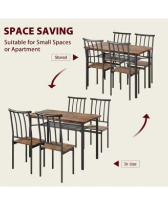 Dining Table Set for 4, Kitchen Table and Chairs for 4 with Wine Rack, Dining Room Table Set with 4 Chairs
