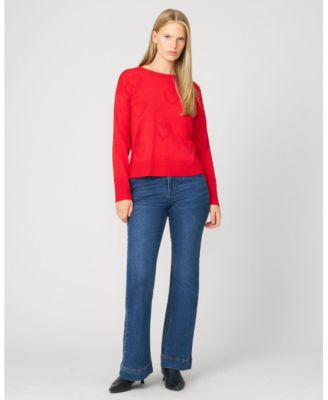 Women's Textured Heart & Bow Crewneck Sweater