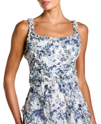 Women's Floral Cotton Ruffle Square Neck Ankle Dress