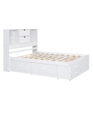 Platform Bed with Storage Headboard and 8 Drawers