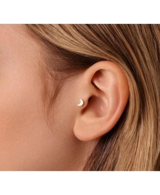 Solid 14k Yellow Gold 18G 6mm Crescent Moon Labret Cartilage Flat