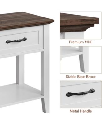 Nightstands, End Table with Drawer, Side Table for Living Room, 2 Tiers Storage Shelves Bedside Table