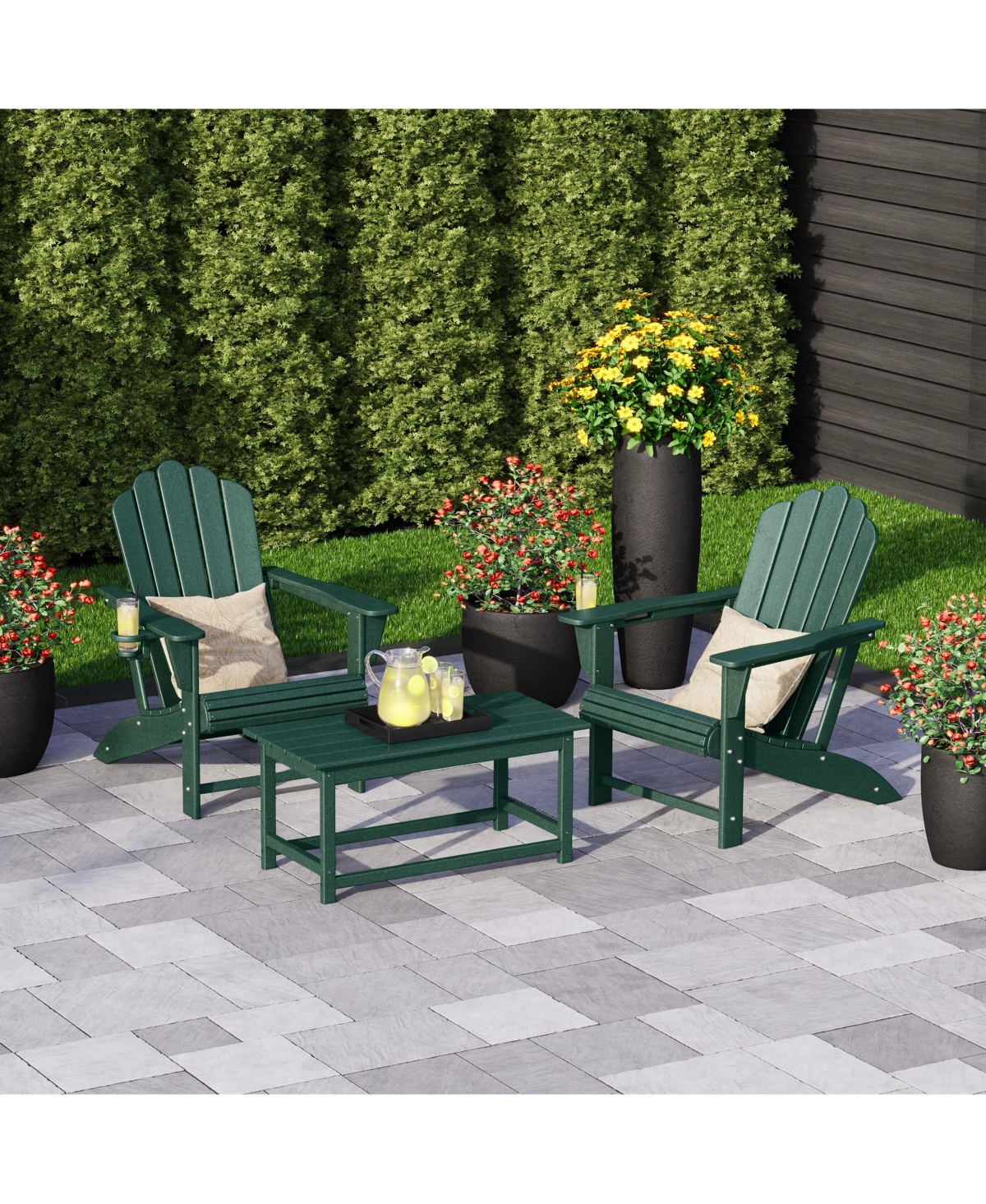 WestinTrends 3-Piece Adirondack Chairs with Cup Holders and Coffee Table Set