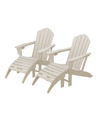 4-Piece Outdoor Patio HDPE Adirondack Chairs With Ottomans and Cup Holder Set