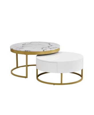 Streamdale Modern Round Nesting Coffee Table with Drawers