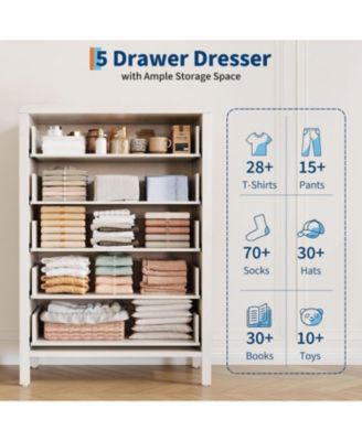 Modern 5 Drawer Tall Dresser for Bedroom, Large Clothes Storage Cabinet