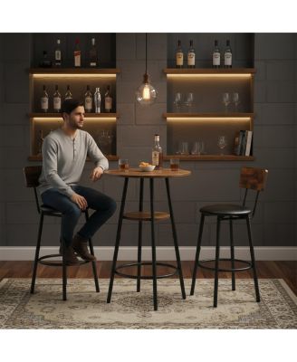 Rustic Brown 3-Piece Round Bar Table & 2 Stools Set