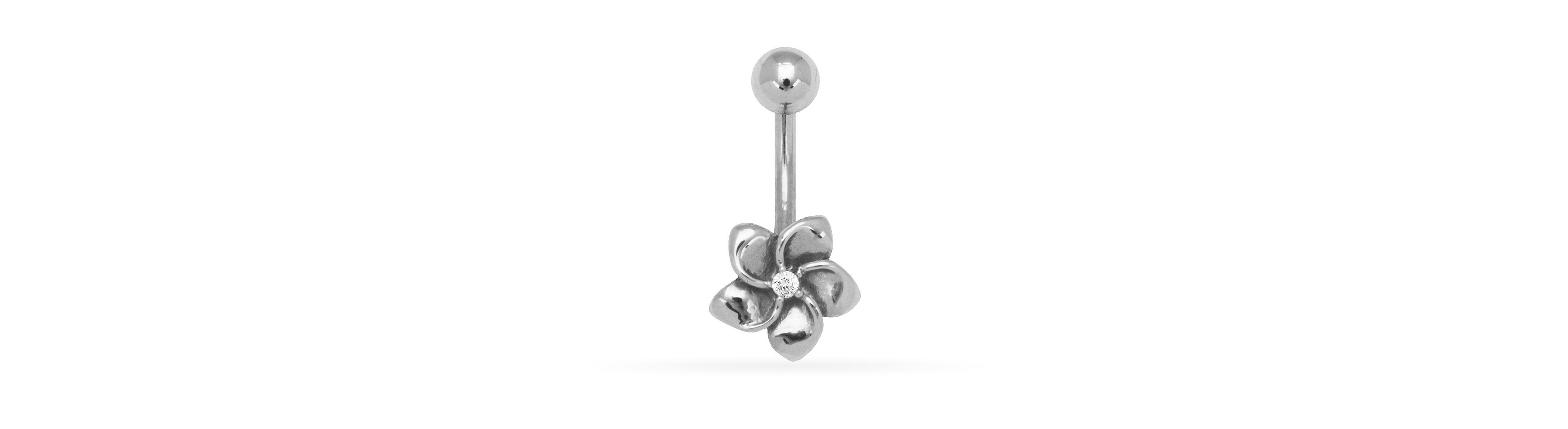 Curata Jewelry Solid 14k Yellow or White Gold 14G Cubic Zirconia Plumeria Flower Belly Button Ring Body Piercing