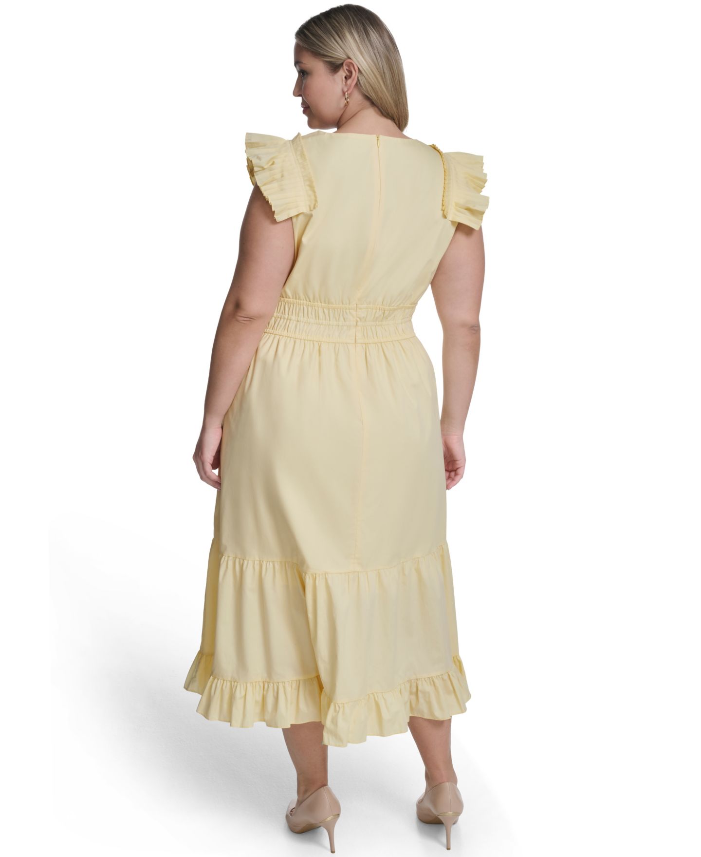 Женское платье Vince Camuto Plus Size Flutter-Sleeve Tiered Maxi, цвет: Bromocresol — фото 5