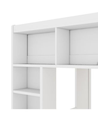 Queen Size Wooden Loft Bed with Storage Cabinets and Shelves