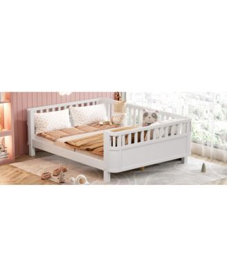 Full Size Wood Platform Bed with Rails for Kids