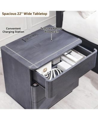 Modern Nightstand with 3 Drawers & Charging Station