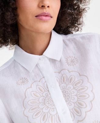 Women's 100% Linen Embroidered Long-Sleeve Shirt