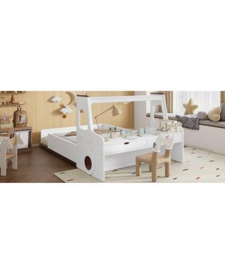 Streamdale Full Size Car-Shape Floor Bed with Storage, Window & Desk