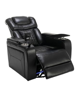 270 Degree Swivel PU Leather Power Recliner Individual Seat Home Theater Recliner with Tray Table,Hidden Arm Storage for Living
