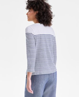 Women's Linen Blend Boat-Neck 3/4-Sleeve Top