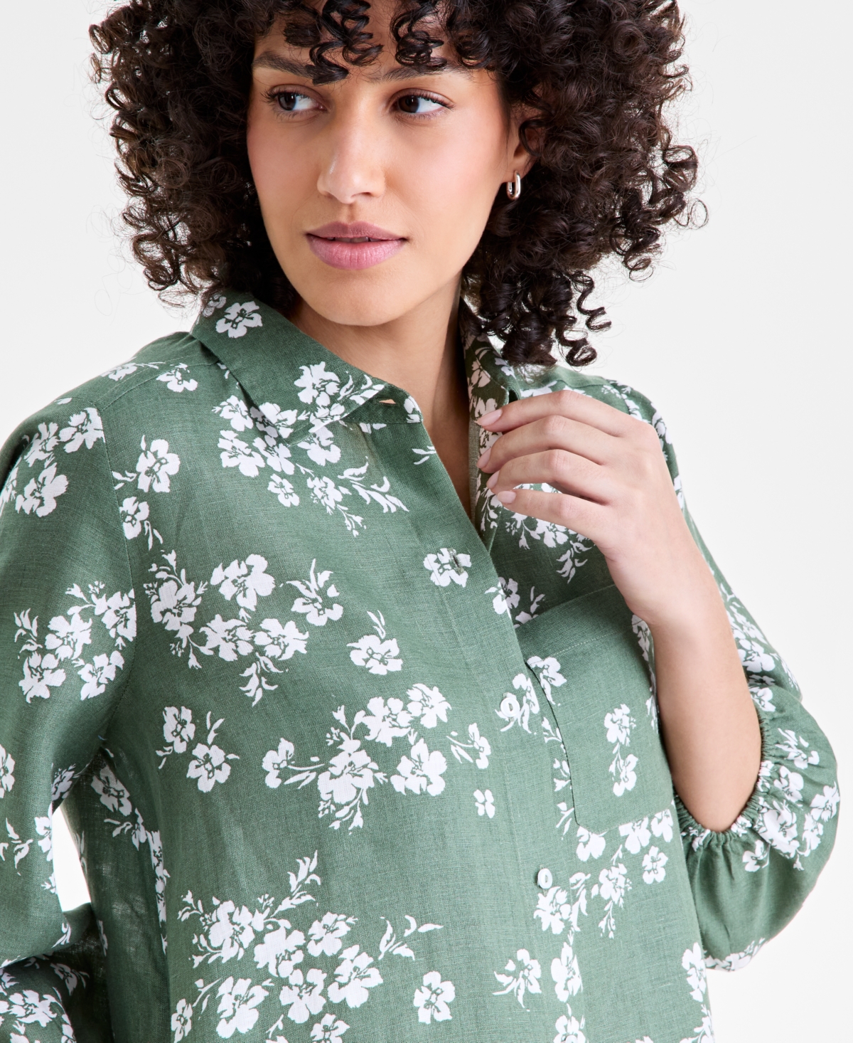 Charter Club Women's 100% Linen Flounce Shirtdress, Created for Macy's