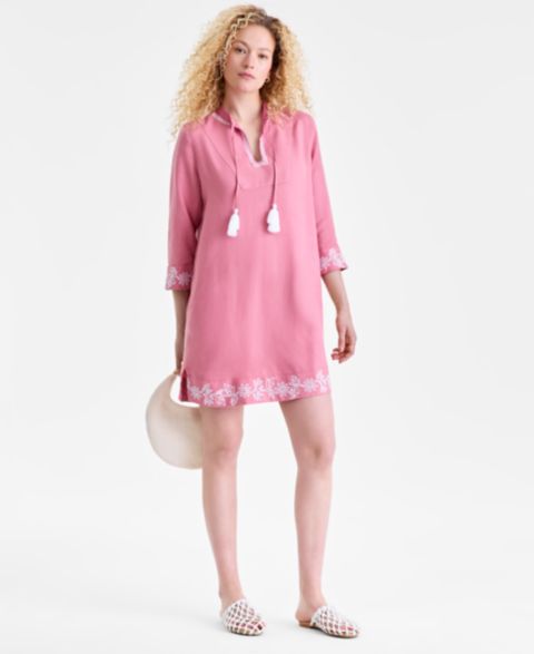 Женское платье Charter Club 100% Linen Embroidered, цвет: Пыльный розовый
