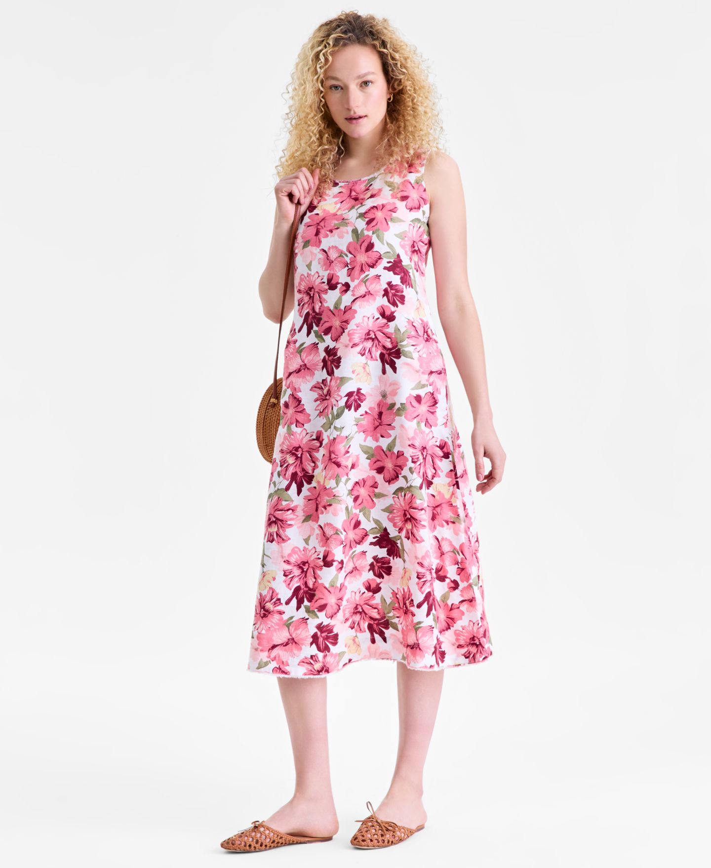 Женское платье Charter Club 100% Linen Floral-Print Tank Midi, цвет: С принтом — фото 1