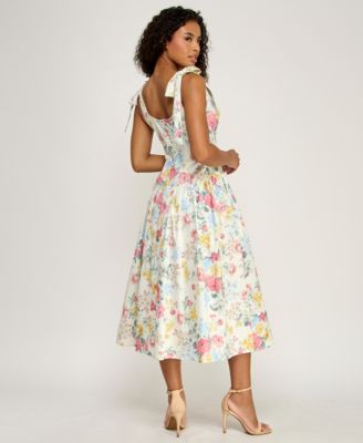 Juniors' Square Neck Printed Poplin Dress