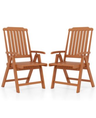 2PCS Foldable Patio Chair w/Armrest Curved Back Slatted Seat for Backyard Deck