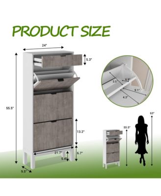 Entryway Freestanding Shoe Cabinet, 3 Flip Fluted Doors + 1 Drawer Shoe Organizer