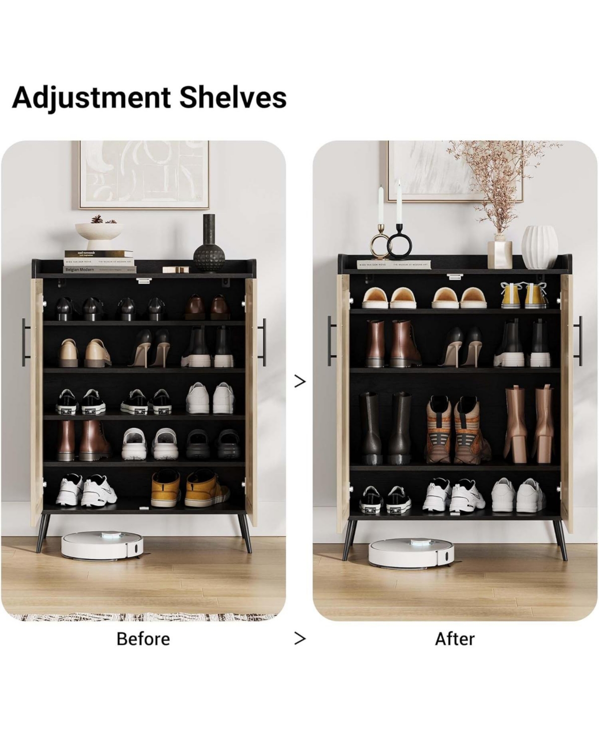 gaomon Oak Farmhouse Rattan Shoe Cabinet