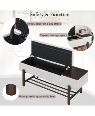 Entryway Shoe Bench with Cushion Top, Flip-Top Storage Compartment and Lower Rack for Hallway, Living Room and Foyer