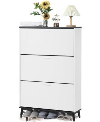 47" Farmhouse Narrow Shoe Cabinet - 3 Flip Drawers Tall Slim Freestanding Entryway Organizer