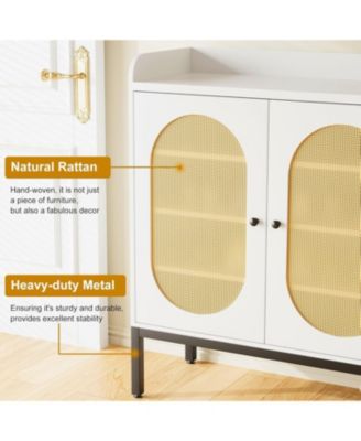 Rattan 3-Door Shoe Cabinet - 8-Tier Adjustable Shelves Freestanding Large Entryway Organizer