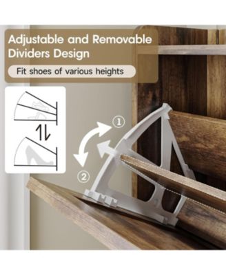 Entryway Shoe Cabinet with Bench - 4 Flip Drawers Left/Right Adjustable Seat Organizer