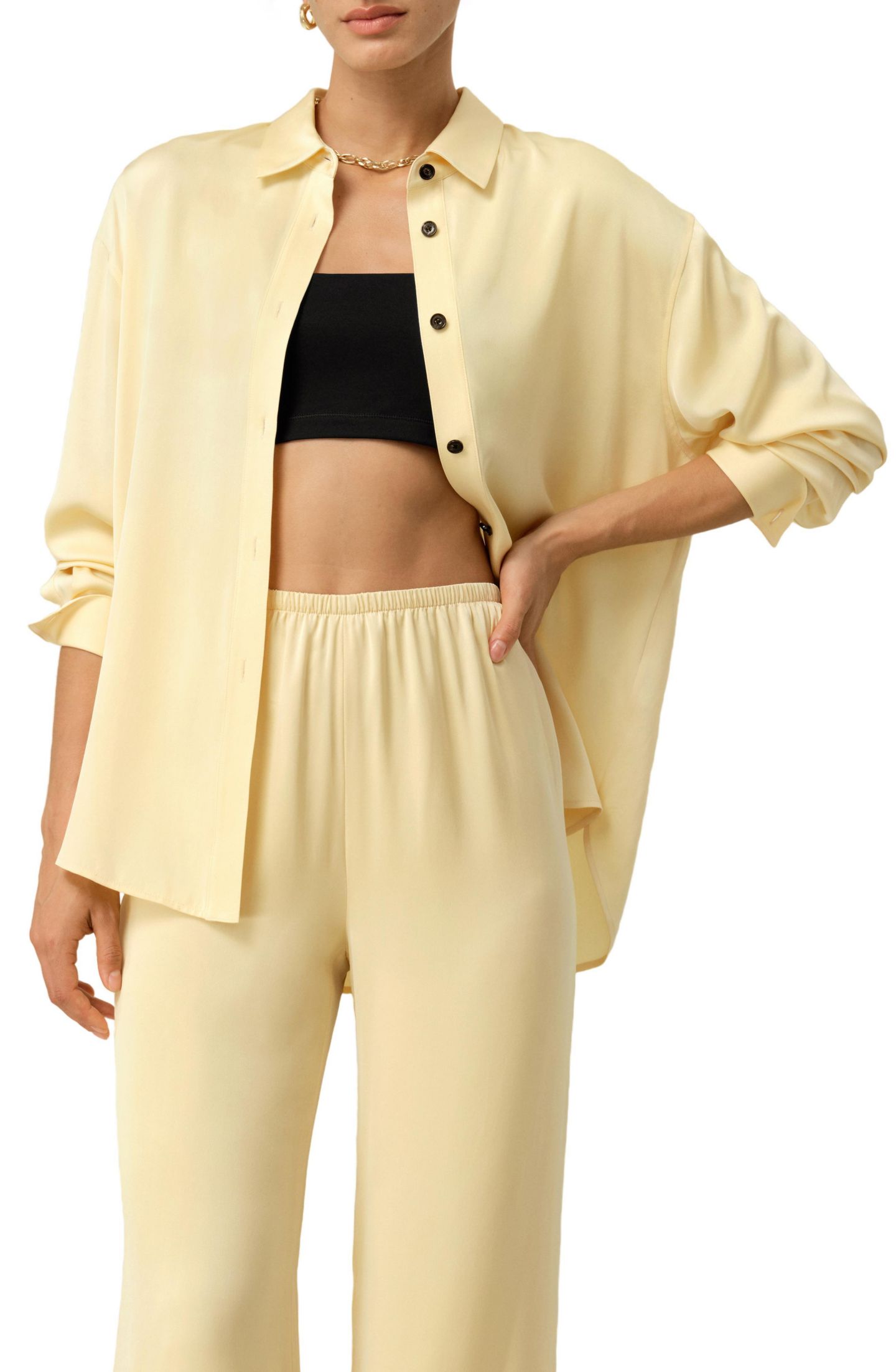 Женская рубашка LILYSILK Stretch Double Georgette Oversized, цвет: Сливочный — фото 1
