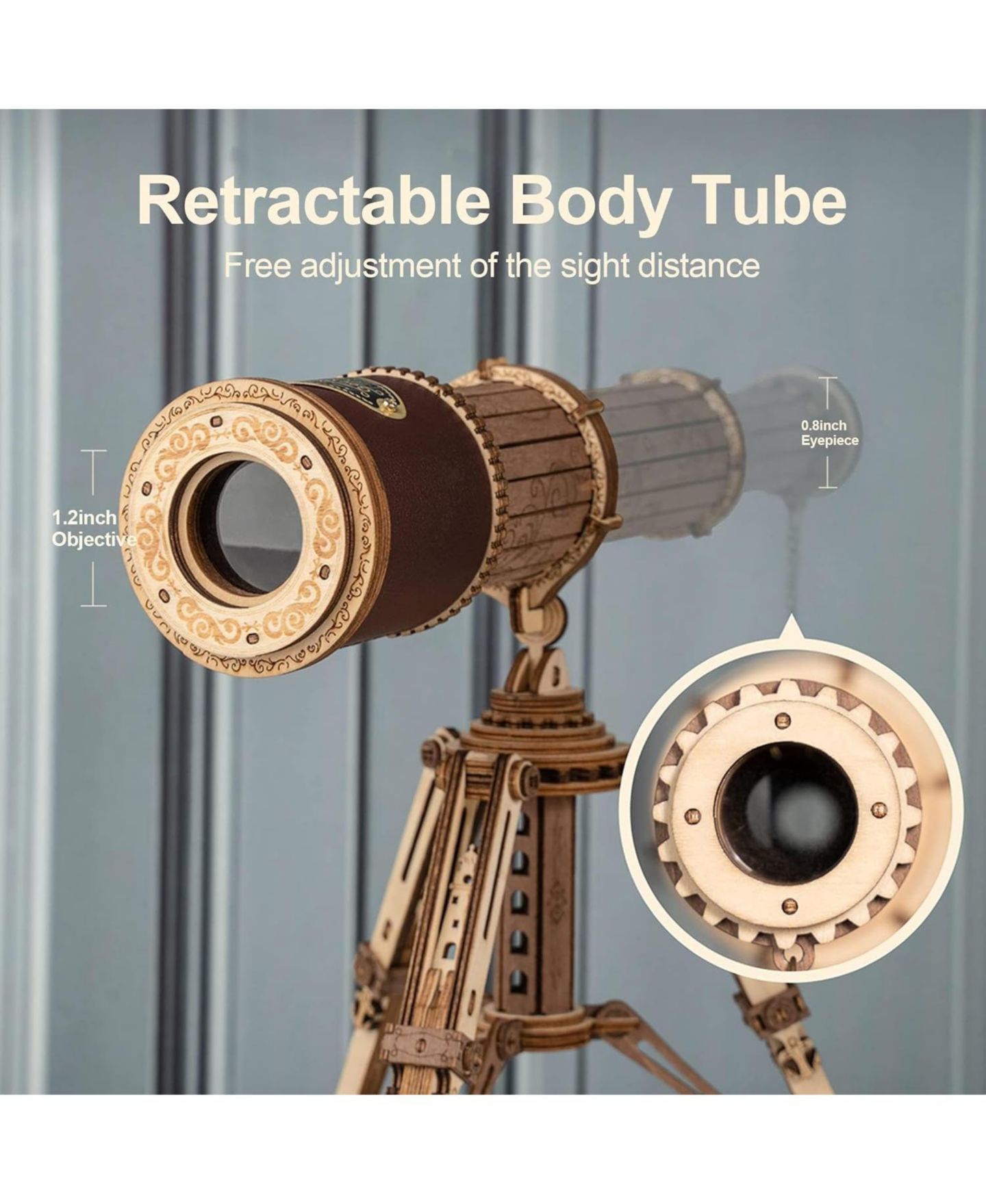 Игрушки Robotime 3D Wooden Puzzles-Model Building Kits-DIY Kits for Adults-Wooden Monocular Telescope Science Gifts Kits for Adults — фото 6