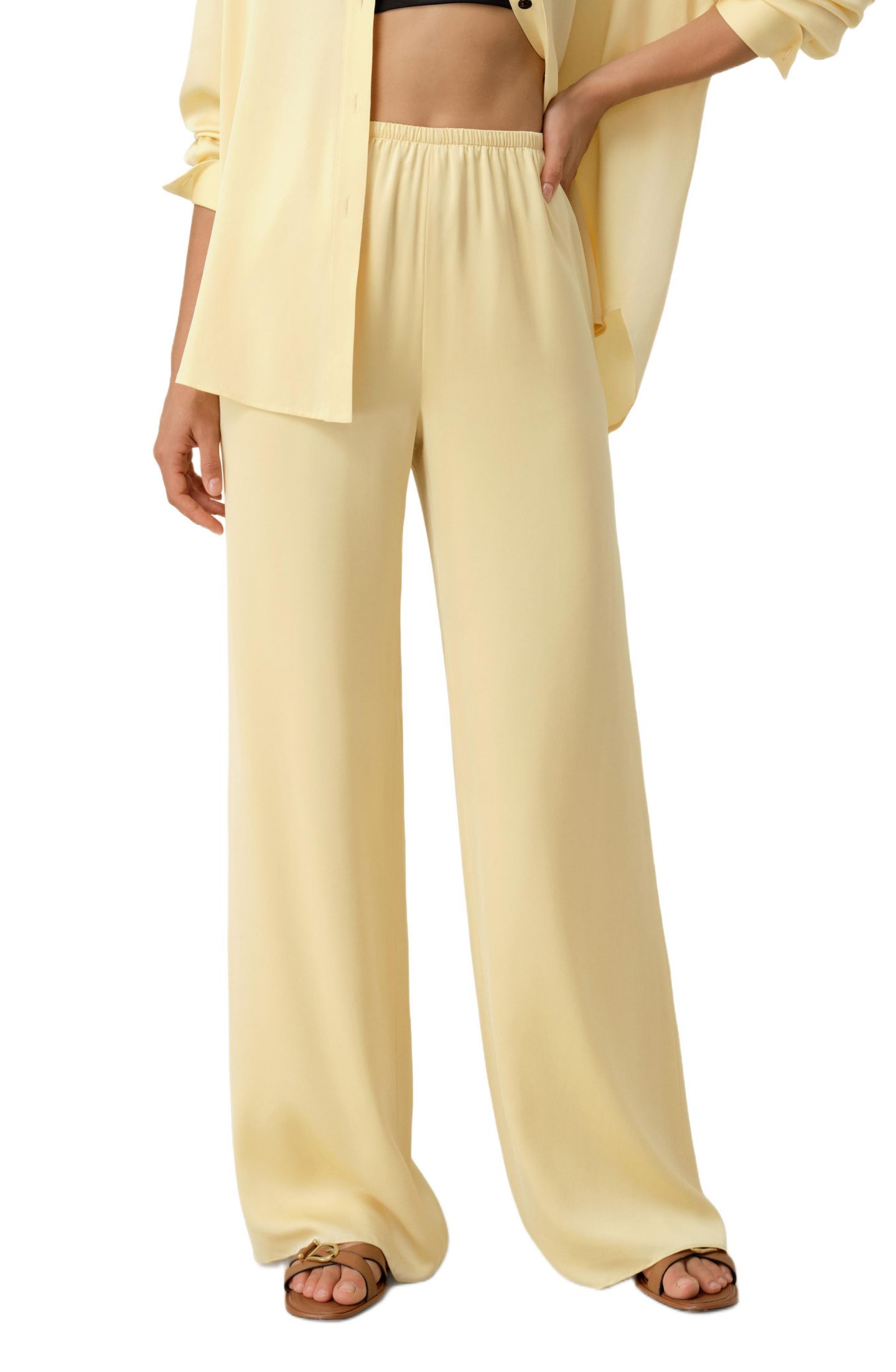 Женские брюки LILYSILK Stretch Silk Georgette Straight-Leg, цвет: Сливочный — фото 1