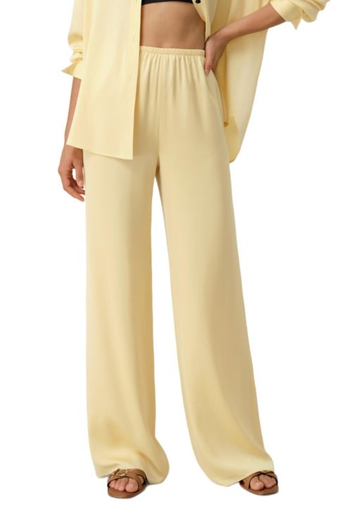 Женские брюки LILYSILK Stretch Silk Georgette Straight-Leg, цвет: Сливочный