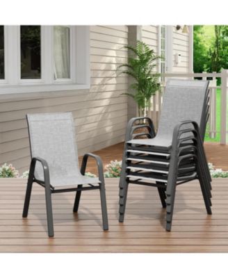 Patio Chairs Set of 6, Outdoor Stackable Dining Chairs with Textilene Fabric