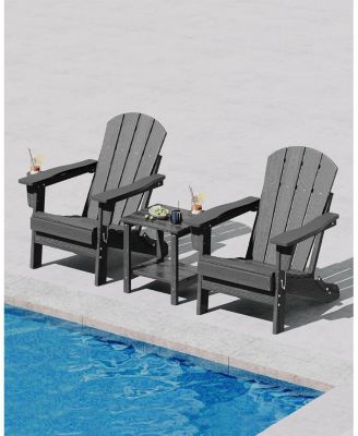 Folding Adirondack Chair Set of 6, HDPE Outdoor Patio Chair with Cup Holder, All Weather Resistent Wooden Textured for patios, Decks, Gardens