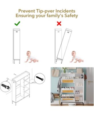 Rattan Narrow Entryway Shoe Cabinet - 3 Flip Drawers with Adjustable Shelves Storage Organizer
