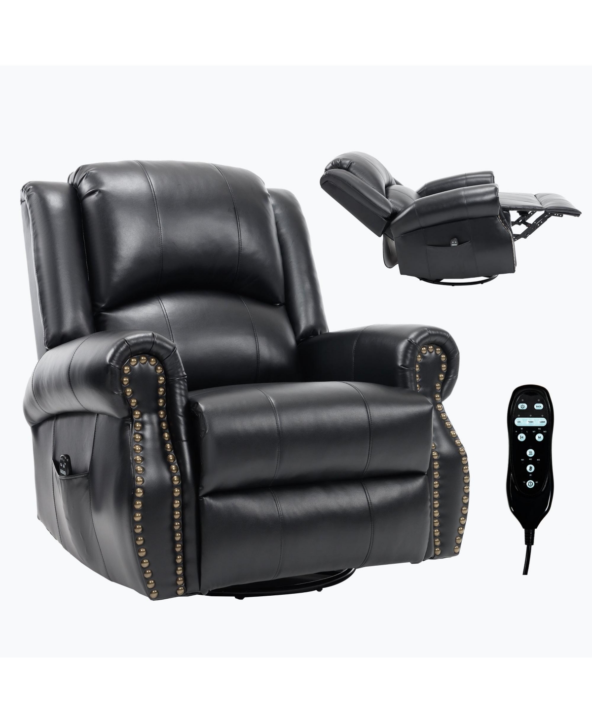Clihome Heat Massage Manual Recliner Chair with Rocker and Swivel for Living Room