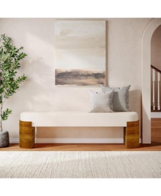 59" Upholstered End of Bed Bench, Modern Entryway Bench with Engineered Wood Frame, Oval Ottoman with Faux Lambswool Fabric