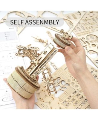 3D Wooden Puzzle Mechanical Music Box,DIY Aircraft Model Kits to Build,Best Toy Gift for Teens,Adults on Birthday,Decoration for Room