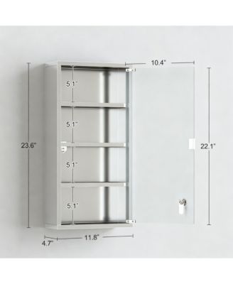 Lockable 4-Tier Stainless Steel Cabinet with Glass Door for Bathroom