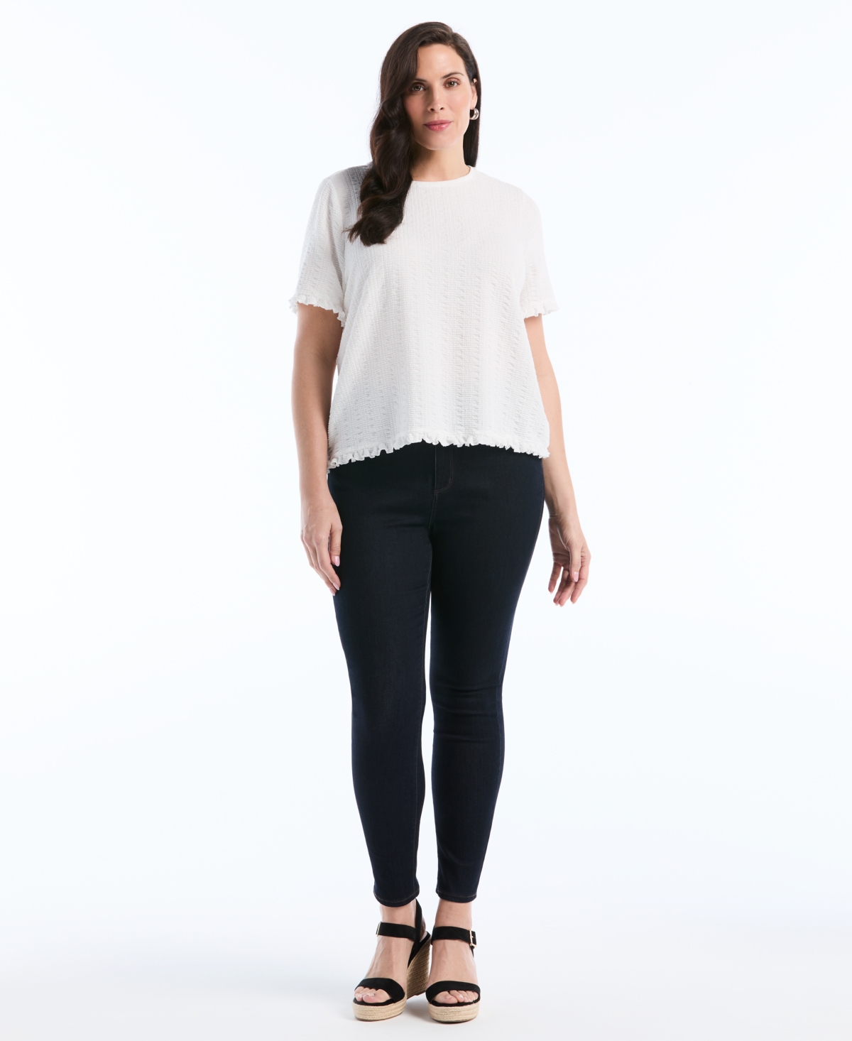 Rafaella Plus Puckered Ruffle Short-Sleeve Top