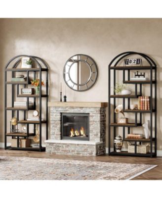 71" Tall Arched Bookshelf, Industrial Etagere Bookcase with Open Display Shelves, Floor Stand Storage Organizer Shelving