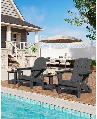 Set of 4 Folding Adirondack Chairs, HDPE Plastic Outdoor Seating with Wood Grain Texture, 380 Lbs Capacity, Weather Resistant for Patio, Deck