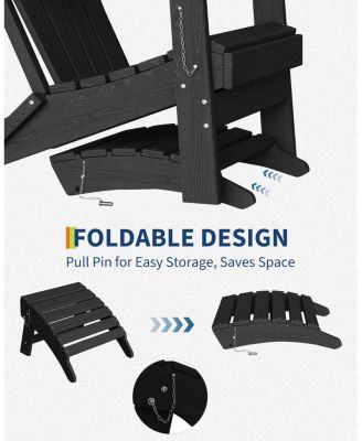 Folding Adirondack Ottoman - HDPE All-Weather Outdoor Footrest for Patio, Deck, Backyard, Poolside - Weather-Resistant