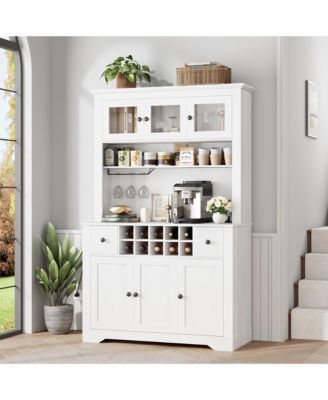 68.7"Bar Cabinet,Kitchen Buffet with Hutch Wine with Charging Station,2 Drawers,10 Storage Shelves