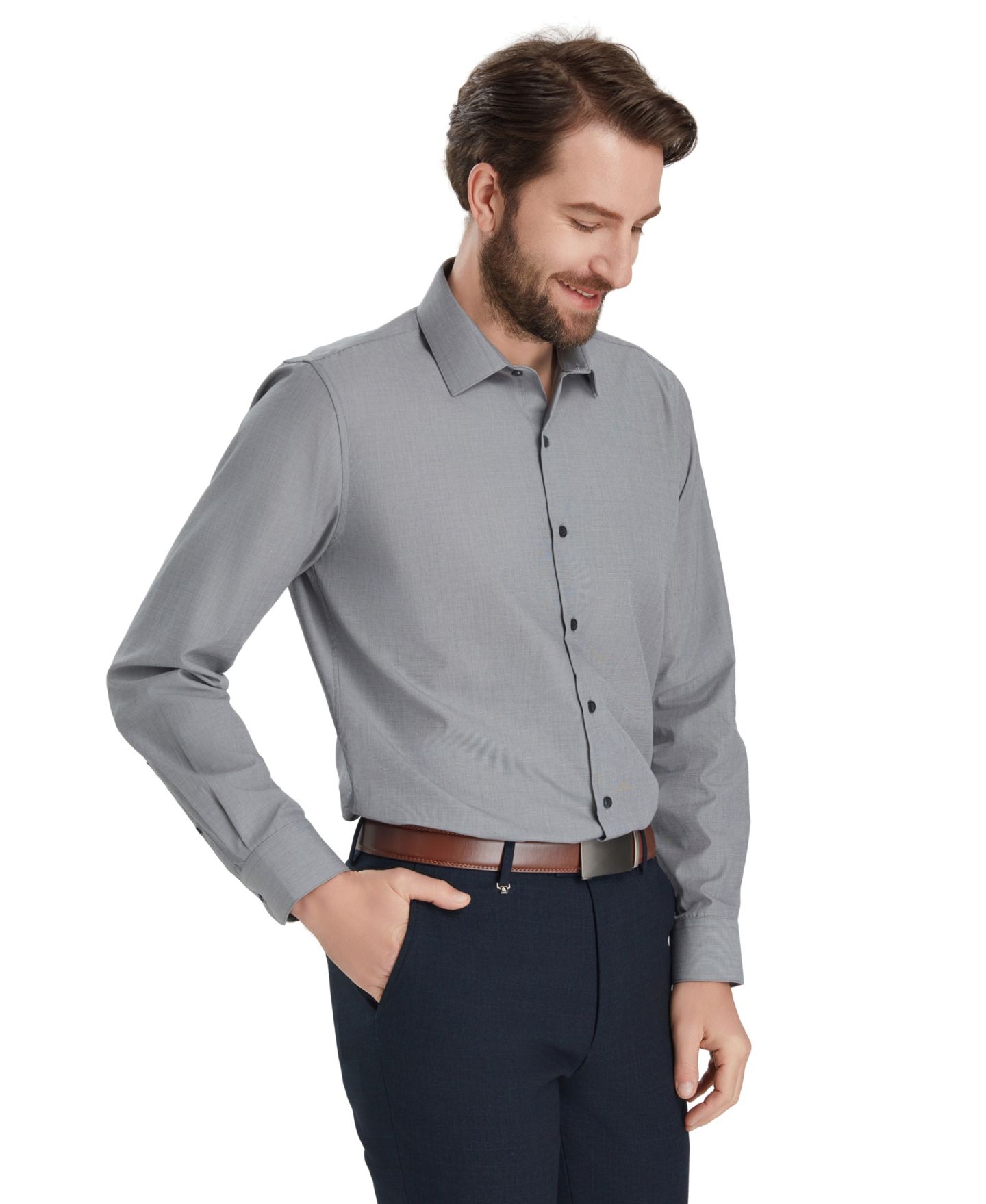 Мужская рубашка Alfani Slim-Fit Solid Dress Shirt, цвет: Угольный — фото 5