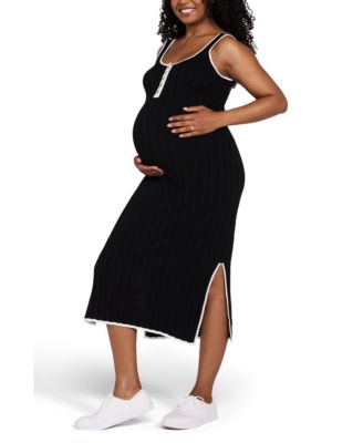 Maternity Motherhood Sleeveless Nursing Henley Midi Dress
